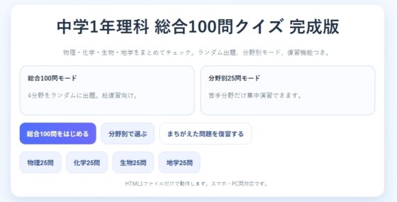 中学1年理科・総合100問クイズ【物理・化学・生物・地学】+授業用プリント付き [小さな学び舎] | DLsite 同人 - R18