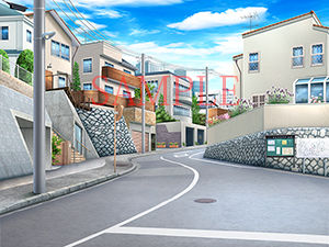 Royalty-Free Background CG: Residential Streets Uphill & Downhill