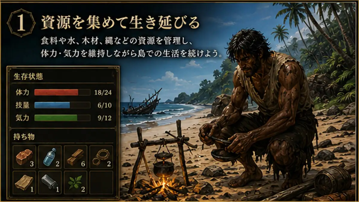 【孤島探索×サバイバルゲームブック】黒帆島漂流記 [小さな学び舎] | DLsite 同人 - R18